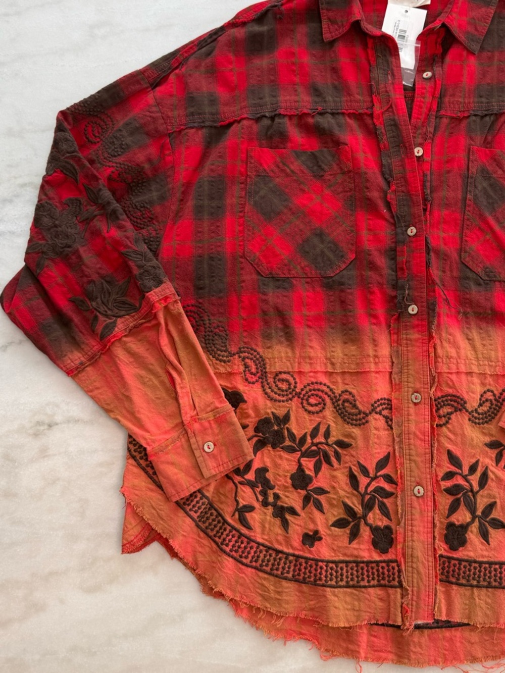 Oli & Hali Mineral Washed Plaid Embroidered Shirt Relaxed Cotton Women Size L - Picture 12 of 16